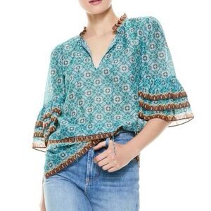 Alice + Olivia Julius Cotton Silk Tiered Voile Blouse Top size XS